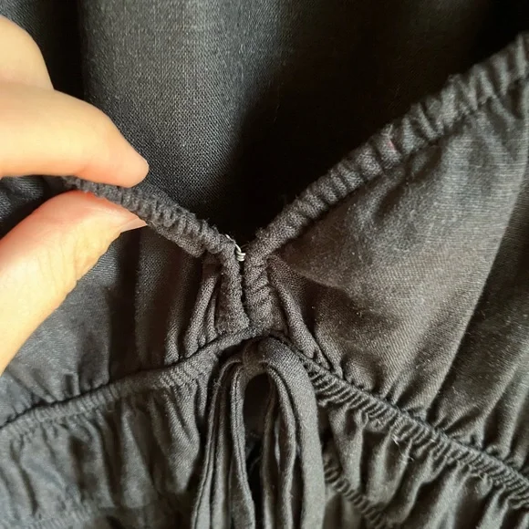 Universal Thread Black Linen Midi 3/4 Puff Sleeve Ruched Peasant Dress‎ … - Picture 7 of 10